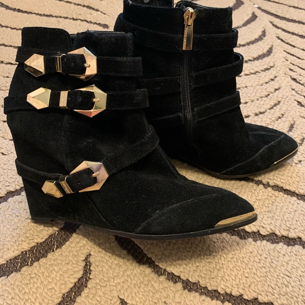 Vince Camino Black Suede Wedge Booties